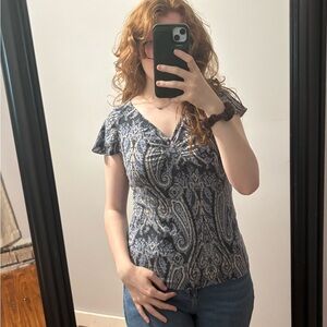 Ann Taylor Black and Gray Paisley Blouse